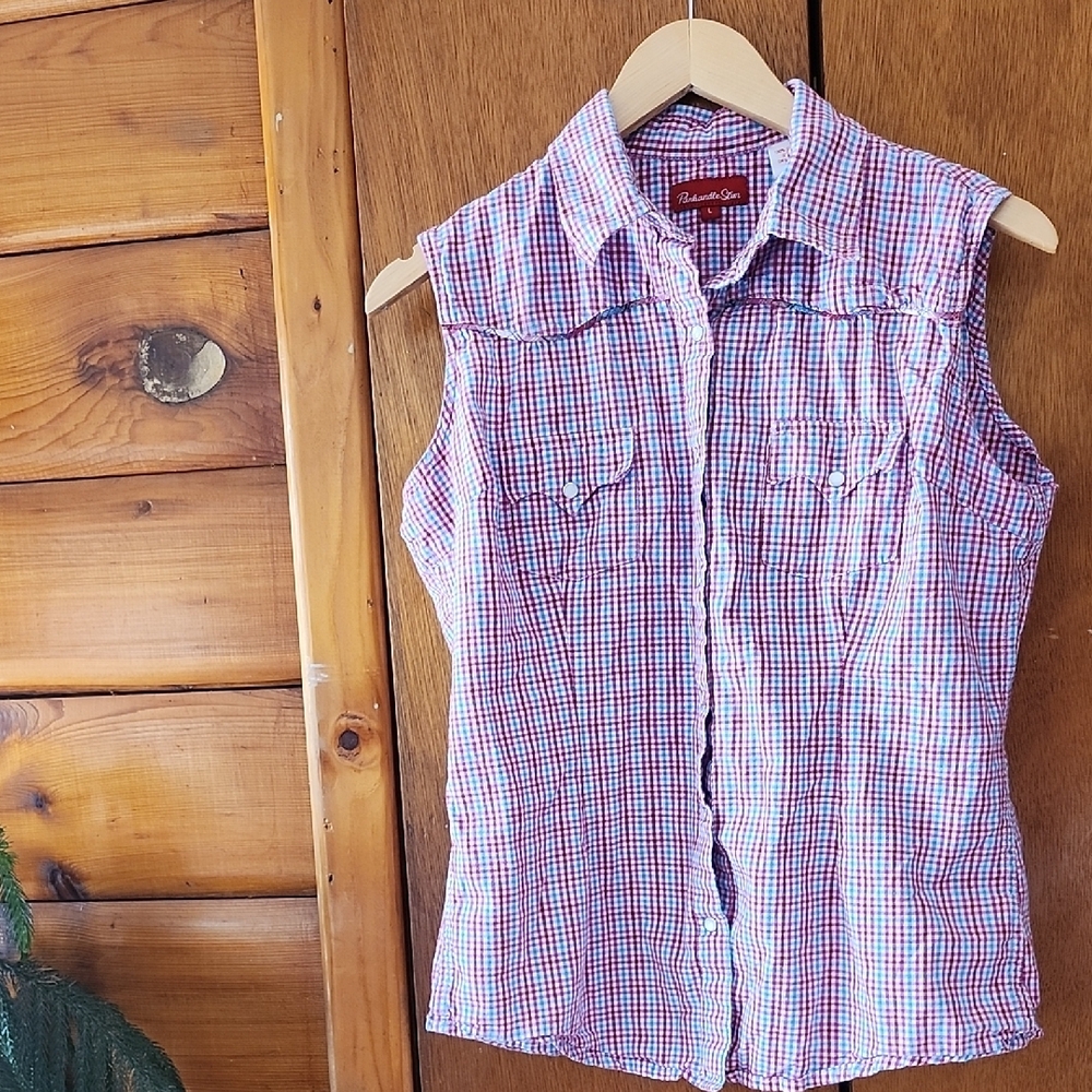 Red and Blue Plaid Sleeveless Shirt